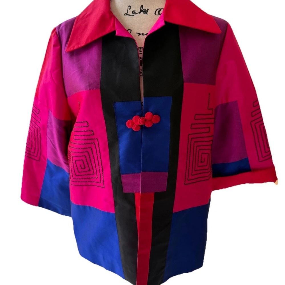 Colorful Patchwork Silk Jacket - image 1